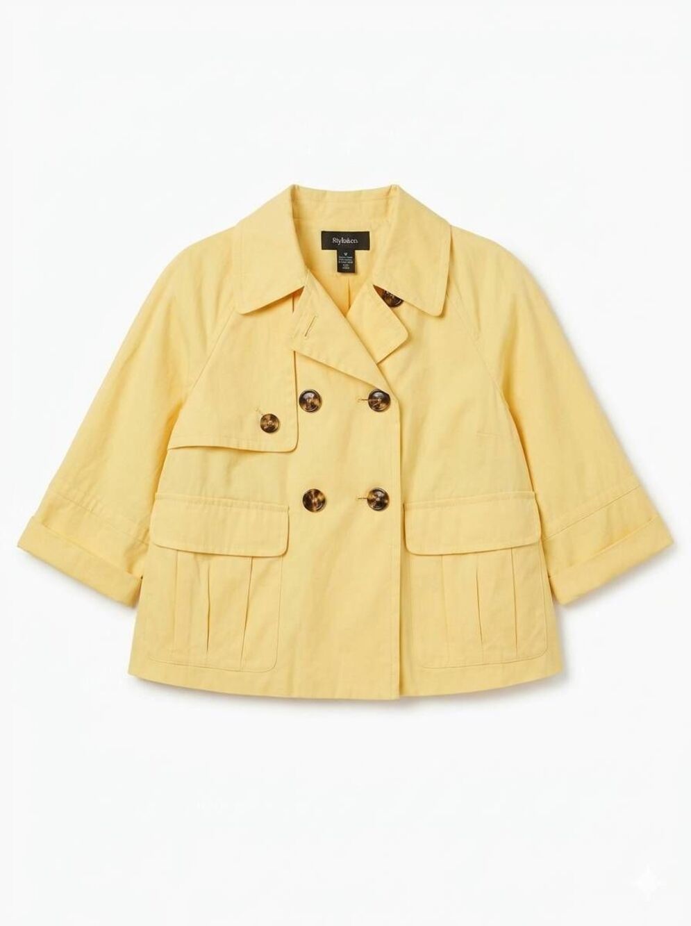 🔸️Style & Co Yellow Double Breast Crop & Flare Wide Sleeve Rain Jacket Medium